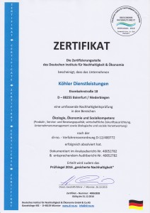 Zertifikat Nachhaltigkeit 2016